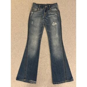 Tag+ Jeans Women Size 25 Flared Distressed Mid Rise Medium Wash Faded Denim Blue